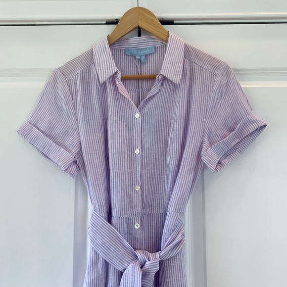 Hill House Laura Dress Lilac Stripe Linen Button Shirt Dress Sundress Size XS - Picture 4 of 8